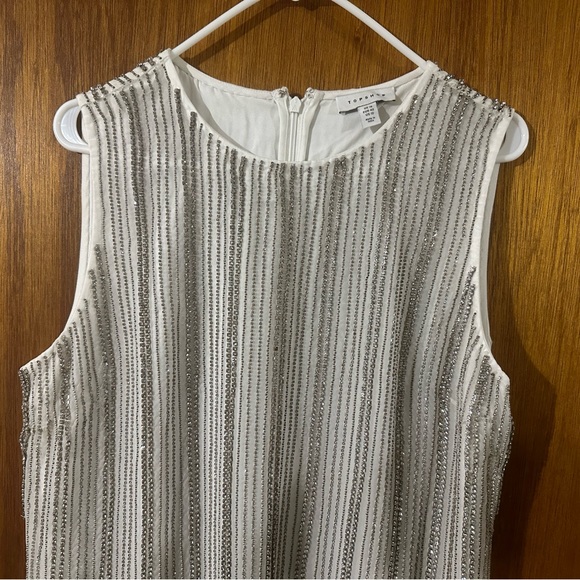 Topshop embellished diamante fringe detail mini dress in white size us 10 uk 14 - Picture 8 of 9
